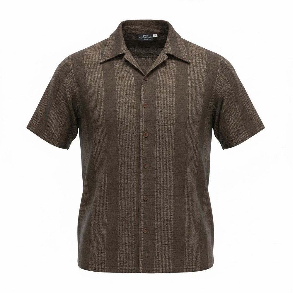 VTG Positano Men's Textured Stretch Short Sleeve Club Shirt Brown Men's Size M